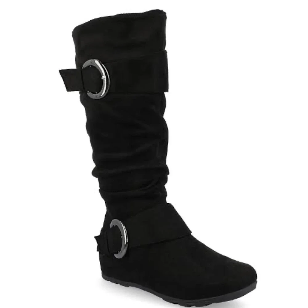 Journee Collection Jester-01WC Black Faux Suede Slouchy Wide Calf Boots Size 9M